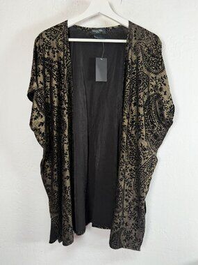 Marcus Adler New York Black Gold Burnout Velvet Paisley Kimono Jacket OS New